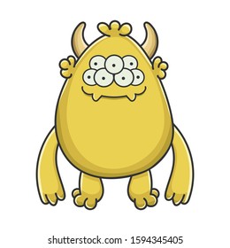 Happy yellow goblin cartoon monster isolated on white