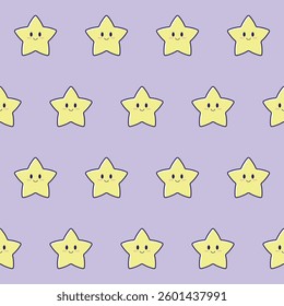 Happy yellow kawaii stars seamless pattern. Kawaii cute stars pattern. Baby clothing