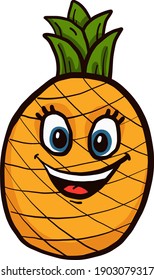 Feliz piña amarilla, ilustración, vector sobre un fondo blanco.