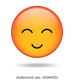 Happy yellow round emoticon isolated on white background. Vector illustration