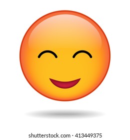 Happy yellow round emoticon isolated on white background. Vector illustration