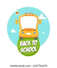 Happy Yellow School Bus. Vector Illustration