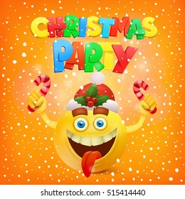 Happy yellow smile face. Christmas party concept. Vector illustration