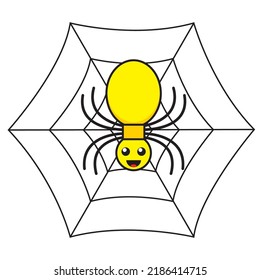 happy yellow spider icon illustration with spider web