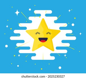 Happy yellow Star isolated. Vector icon. Smile face of cute yellow star. Emotional face of a star.