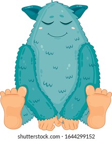 Happy Yeti or Bigfoot Cartoon In Sitting Pose. Vector Illustration