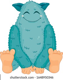 Happy Yeti or Bigfoot Cartoon In Sitting Pose. Vector Illustration