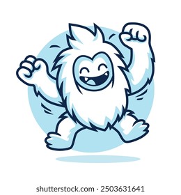 Happy Yeti Illustration Design with Laugh, Smile, Jumping and Celebating The Winning