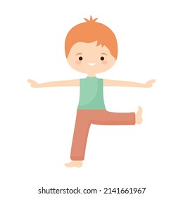 happy yoga boy doing stretching