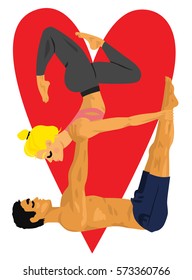 Happy Yoga Couple with Valentine's Heart