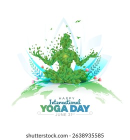 Happy yoga day greeting card concept. Women yoga exercise pose illustration.