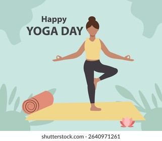 Happy Yoga Day Vector Illustration - Women in Poses for Social Media