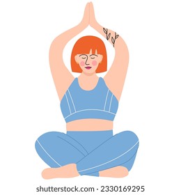  Happy yoga plus size woman. Happy body positive concept. Different is beautiful. Attractive overweight woman.