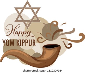 Happy Yom Kippur Banner With Shofar Illustration