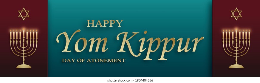 Happy Yom Kippur card with nice and creative symbols and gold paper cut style on color background for Jewish holiday illustration