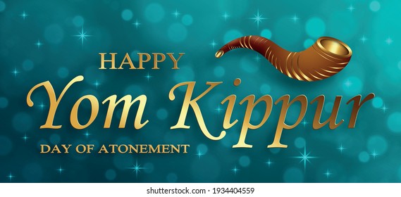 Happy Yom Kippur card with nice and creative symbols and gold paper cut style on color background for Jewish holiday illustration