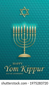 Happy Yom Kippur card with nice and creative symbols and gold paper cut style on color background for Jewish holiday illustration