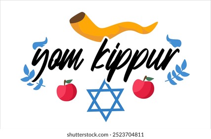 happy yom kippur day with jewish ornaments