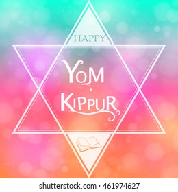  Happy Yom Kippur design with Star of david and book on colorful bright bokeh background. Vector illustration. EPS 10. 