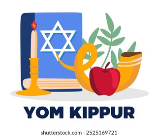 feliz yom kippur com ornamentos judeus