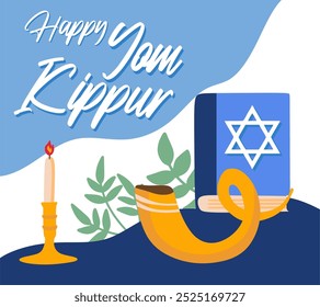 feliz yom kippur com ornamentos judeus