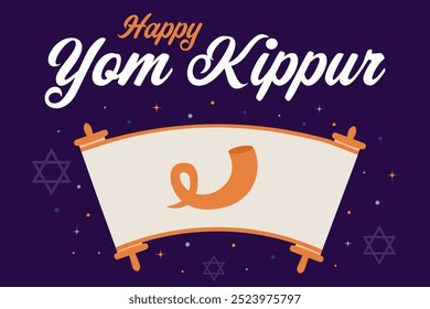 Feliz Yom Kipur fundo vetorial. Dia de expiação feriado judaico. Livro da vida com shofar.