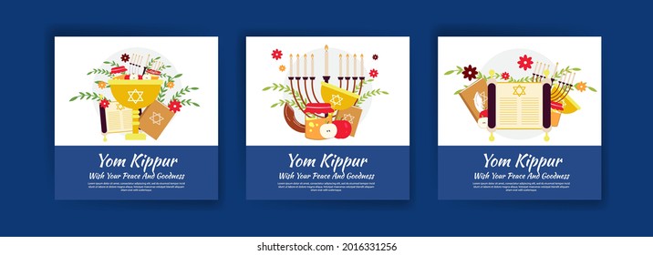 Happy yom kippur. Vector banners for social media posts, postcards, greeting cards, and posters.