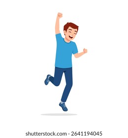 Happy Young Asian Man Jumping with Joy, Expressing Excitement and Celebration