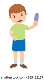 happy young boy gets an ice cream in sunny day
