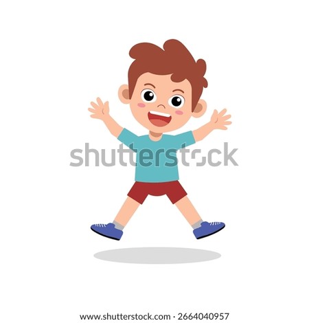 Happy Young Boy Jumping Illustration with Spread Arms