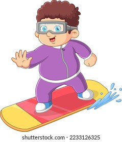 Happy young boy playing surfing of illustration