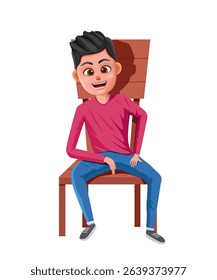 happy young boy sitting on the chair,people,character concept clip art design vector illustration.