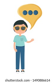 happy young boy with sunglasses and speech bubble