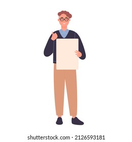 Happy young boy with thumb up and reward certificate. Graduated student holding diploma cartoon vector illustration