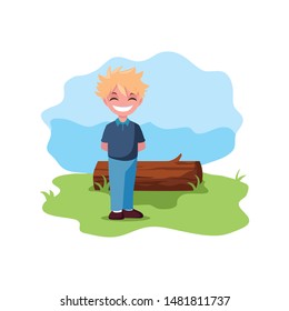 happy young boy with trunk landscape