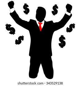 happy young business man with dollar signs concept