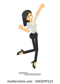 Happy young business woman celebrating success. Vector character design flat style.