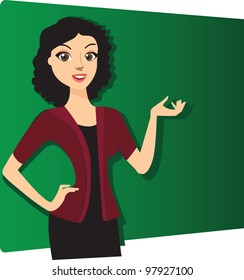 happy young business woman presenting. Background can be easily edited