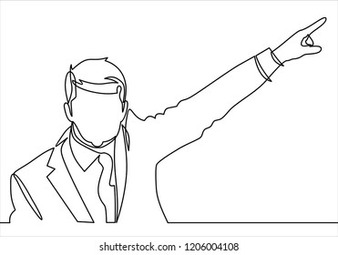 Happy young businessman points his finger up- continuous line drawing