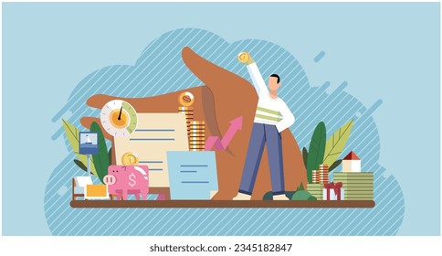Happy young businessman throwing money up. Wealth, prosperity concept. Wellbeing, successful business. Big money and coins, financial activities, profits and income savings and personal salary