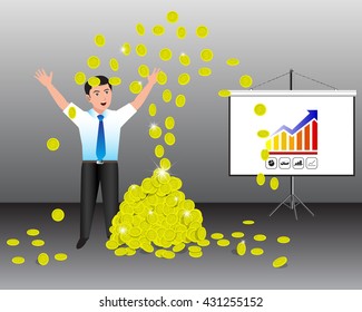 Happy young businessman throwing money up. Business concept