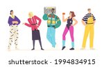 Happy Young Characters in 80s 90s Fashion Style Clothes and Hairstyle Dancing Disco, Training, Listen Music with Tape Recorder. Stylish Men and Women Retro Party. Cartoon People Vector Illustration