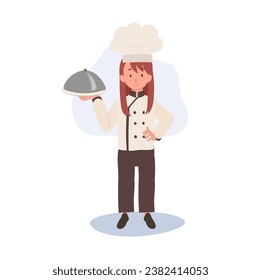 Feliz Chef Preparando Comidas Sabrosas. Joven Chef que sirve comida
