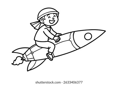 A happy young child enjoying a rocket ride for adventure and space exploration