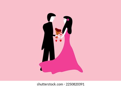 Happy young couple with bouquet of roses, love, Valentine’s Day 
