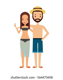 happy young couple cartoon icon over white background. trip and vacations concept. colorful design. vector illustration
