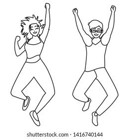 happy young couple celebrating characters