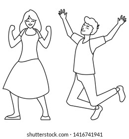 happy young couple celebrating characters