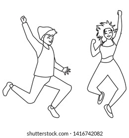 happy young couple celebrating characters