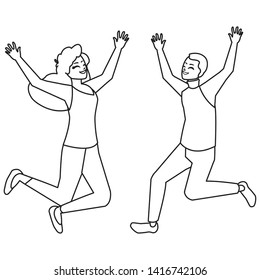 happy young couple celebrating characters